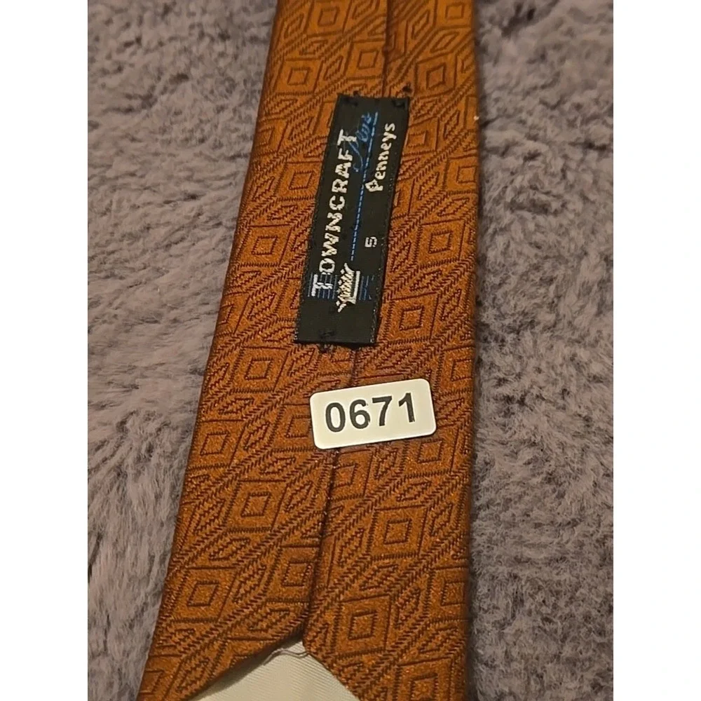 Vintage Towncraft Deluxe Tie Mens Brown Textured Geometric 70s Retro 4
